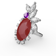 Arinna Yüzük - Kırmızı akrilik, swarovski ve ametist 14 ayar beyaz altın yüzük #1tic260