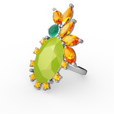 Arinna Yüzük - Neon sarı akrilik, sitrin ve kök zümrüt 18 ayar beyaz altın yüzük #1tj17qc