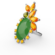 Arinna Yüzük - Neon yeşil akrilik, sitrin ve peridot 8 ayar beyaz altın yüzük #1uh837o