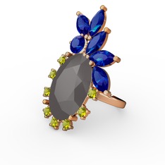 Arinna Yüzük - Füme akrilik, lab safir ve peridot 18 ayar rose altın yüzük #1ujm745