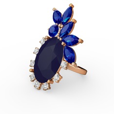 Arinna Yüzük - Lacivert akrilik, lab safir ve swarovski 8 ayar altın yüzük #1unzqjb