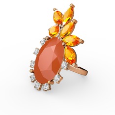 Arinna Yüzük - Neon turuncu akrilik, sitrin ve pırlanta 18 ayar rose altın yüzük (0.48 karat) #1v24z01