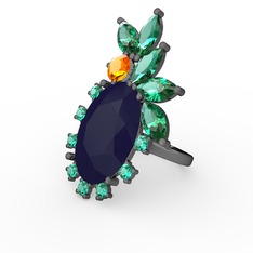 Arinna Yüzük - Lacivert akrilik, yeşil kuvars ve sitrin 925 ayar siyah rodyum kaplama gümüş yüzük #1vrkgkq