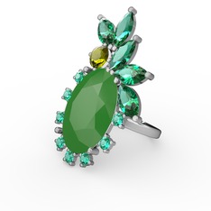 Arinna Yüzük - Neon yeşil akrilik, yeşil kuvars ve peridot 8 ayar beyaz altın yüzük #1wvggol