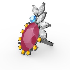 Neon pembe akrilik 925 ayar siyah rodyum kaplama gümüş yüzük