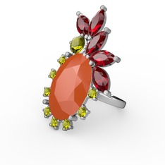 Arinna Yüzük - Neon turuncu akrilik, garnet ve peridot 8 ayar beyaz altın yüzük #1xzlbly