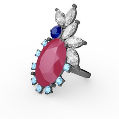 Arinna Yüzük - Neon pembe akrilik 925 ayar siyah rodyum kaplama gümüş yüzük #1y2dxc2