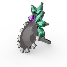 Arinna Yüzük - Füme akrilik 925 ayar siyah rodyum kaplama gümüş yüzük #1ybxis5