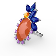 Neon turuncu akrilik 14 ayar beyaz altın yüzük