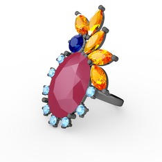 Arinna Yüzük - Neon pembe akrilik 925 ayar siyah rodyum kaplama gümüş yüzük #1yz7t15