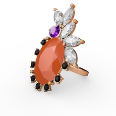 Arinna Yüzük - Neon turuncu akrilik 925 ayar altın kaplama gümüş yüzük #208ewl