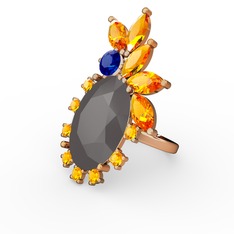 Arinna Yüzük - Füme akrilik, sitrin ve lab safir 18 ayar rose altın yüzük #2cm0za