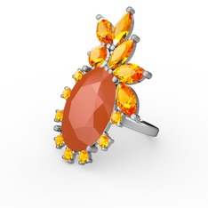 Arinna Yüzük - Neon turuncu akrilik ve sitrin 14 ayar beyaz altın yüzük #37jfh1