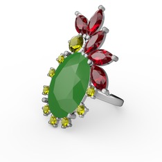Arinna Yüzük - Neon yeşil akrilik, garnet ve peridot 14 ayar beyaz altın yüzük #3ex1i1