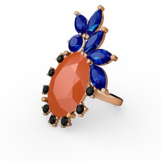 Arinna Yüzük - Neon turuncu akrilik, lab safir ve siyah zirkon 8 ayar rose altın yüzük #3slfzu