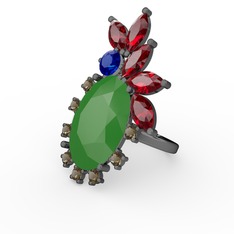 Arinna Yüzük - Neon yeşil akrilik 925 ayar siyah rodyum kaplama gümüş yüzük #3t7d7d