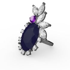 Arinna Yüzük - Lacivert akrilik 925 ayar siyah rodyum kaplama gümüş yüzük (0.48 karat) #3veebw