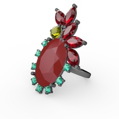 Arinna Yüzük - Kırmızı akrilik 925 ayar siyah rodyum kaplama gümüş yüzük #49khkt