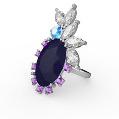 Arinna Yüzük - Lacivert akrilik 14 ayar beyaz altın yüzük #4gro2h