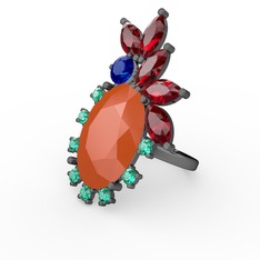 Arinna Yüzük - Neon turuncu akrilik 925 ayar siyah rodyum kaplama gümüş yüzük #4pzm58