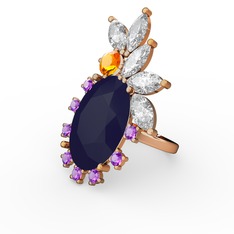 Arinna Yüzük - Lacivert akrilik 925 ayar altın kaplama gümüş yüzük #5fysey