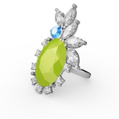 Arinna Yüzük - Neon sarı akrilik, swarovski ve akuamarin 14 ayar beyaz altın yüzük #5lisus