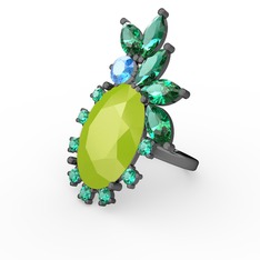 Arinna Yüzük - Neon sarı akrilik, yeşil kuvars ve akuamarin 925 ayar siyah rodyum kaplama gümüş yüzük #5vomwx