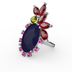 Lacivert akrilik 14 ayar beyaz altın yüzük