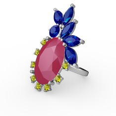 Neon pembe akrilik, lab safir ve peridot 18 ayar beyaz altın yüzük