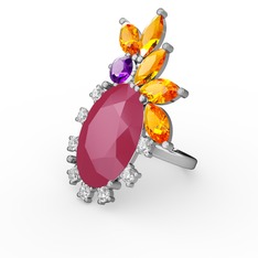 Arinna Yüzük - Neon pembe akrilik 14 ayar beyaz altın yüzük #6q7ab1