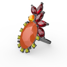 Arinna Yüzük - Neon turuncu akrilik 925 ayar siyah rodyum kaplama gümüş yüzük #74bibx