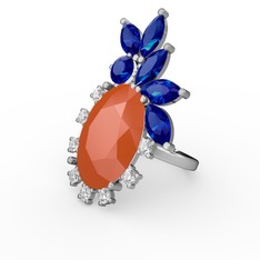 Neon turuncu akrilik, lab safir ve swarovski 8 ayar beyaz altın yüzük