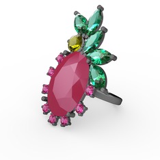 Arinna Yüzük - Neon pembe akrilik 925 ayar siyah rodyum kaplama gümüş yüzük #7txyom