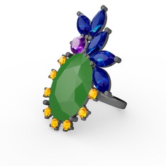 Arinna Yüzük - Neon yeşil akrilik 925 ayar siyah rodyum kaplama gümüş yüzük #7w4ugc