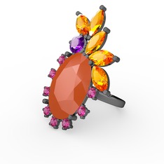 Arinna Yüzük - Neon turuncu akrilik 925 ayar siyah rodyum kaplama gümüş yüzük #8021mu