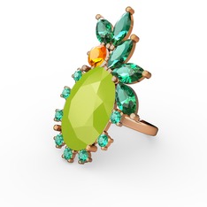 Arinna Yüzük - Neon sarı akrilik, yeşil kuvars ve sitrin 8 ayar altın yüzük #8z21