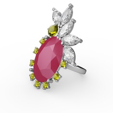 Arinna Yüzük - Neon pembe akrilik, swarovski ve peridot 18 ayar beyaz altın yüzük #9ip7sh