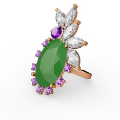 Arinna Yüzük - Neon yeşil akrilik, swarovski ve ametist 8 ayar altın yüzük #abp8bg