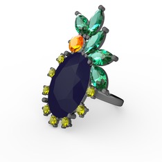 Arinna Yüzük - Lacivert akrilik 925 ayar siyah rodyum kaplama gümüş yüzük #ael9sh