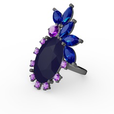 Arinna Yüzük - Lacivert akrilik, lab safir ve ametist 925 ayar siyah rodyum kaplama gümüş yüzük #aga9b5