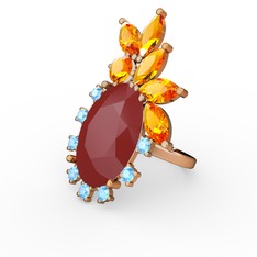 Arinna Yüzük - Kırmızı akrilik, sitrin ve akuamarin 8 ayar rose altın yüzük #as9aoz
