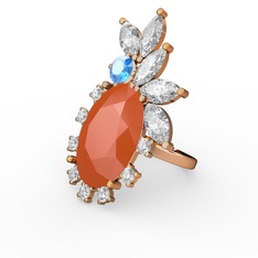 Arinna Yüzük - Neon turuncu akrilik, swarovski ve akuamarin 18 ayar rose altın yüzük #azctq3