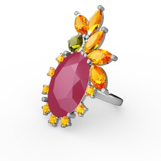 Arinna Yüzük - Neon pembe akrilik, sitrin ve peridot 8 ayar beyaz altın yüzük #bqwzs3