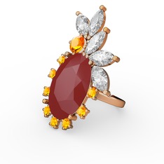 Kırmızı akrilik, swarovski ve sitrin 14 ayar rose altın yüzük