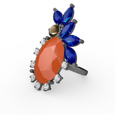 Arinna Yüzük - Neon turuncu akrilik 925 ayar siyah rodyum kaplama gümüş yüzük (0.48 karat) #c15unw