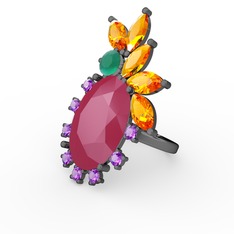 Arinna Yüzük - Neon pembe akrilik 925 ayar siyah rodyum kaplama gümüş yüzük #cb5o43