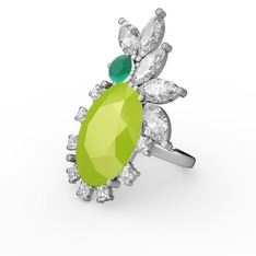 Arinna Yüzük - Neon sarı akrilik, swarovski ve kök zümrüt 925 ayar gümüş yüzük #cnzmqt