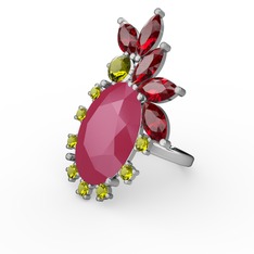Arinna Yüzük - Neon pembe akrilik, garnet ve peridot 925 ayar gümüş yüzük #cz5obr