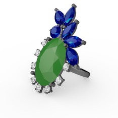 Arinna Yüzük - Neon yeşil akrilik, lab safir ve swarovski 925 ayar siyah rodyum kaplama gümüş yüzük #dgow20
