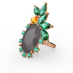 Arinna Yüzük - Füme akrilik, yeşil kuvars ve sitrin 14 ayar altın yüzük #e45m23